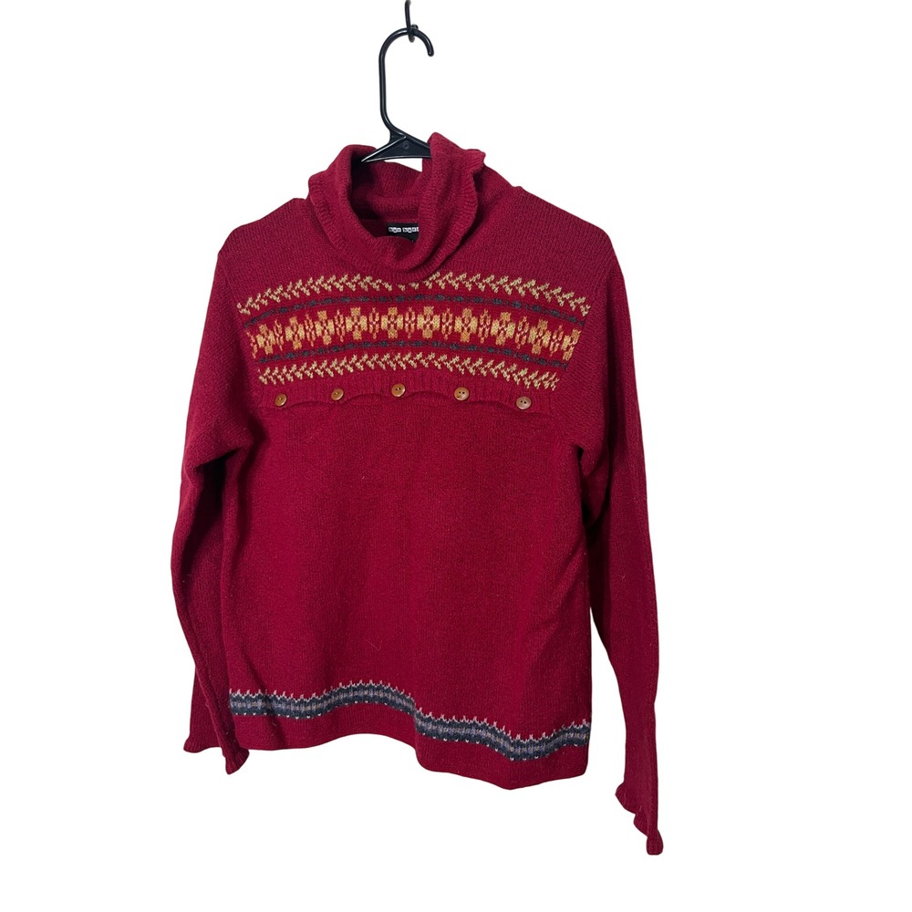 Nan Hadden Studio Red Fair Isle Merino Wool Blend Turtleneck Sweater Size M